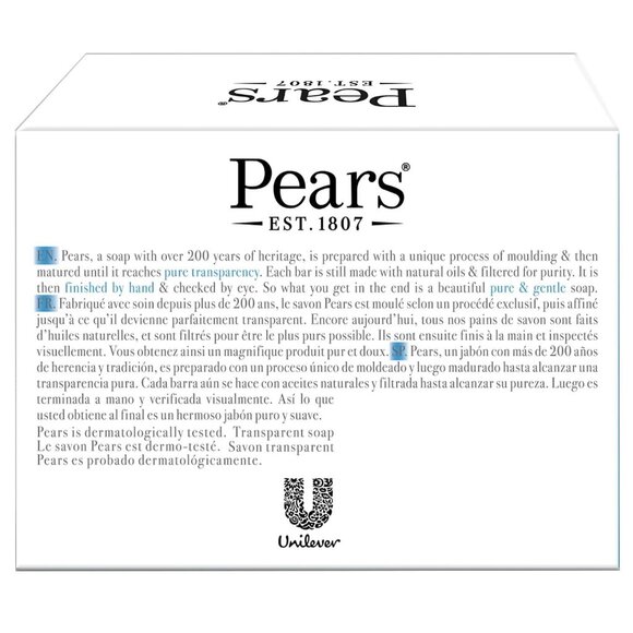 6 Pears Glycerin Soap Bars, Pure & Gentle Transparent Blue w/ Mint Extract 3.5oz - Picture 2 of 3